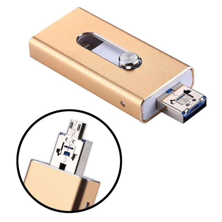 Clé USB 3 en 1 RQW-02, 64 Go, 8 broches, micro USB, USB 2.0, RQW-02, dorée