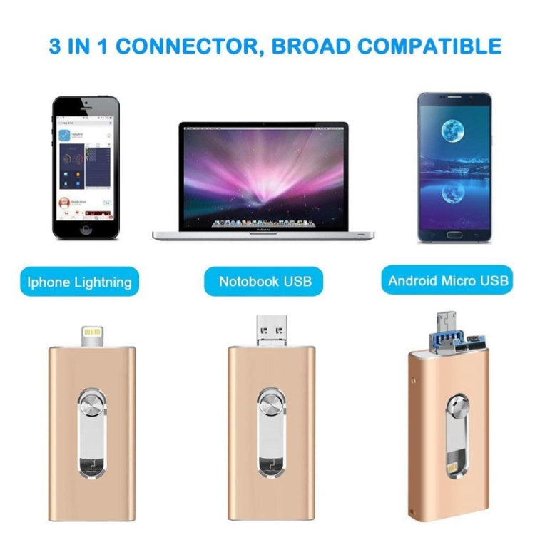 Clé USB 3 en 1 RQW-02, 64 Go, 8 broches, micro USB, USB 2.0, RQW-02, dorée