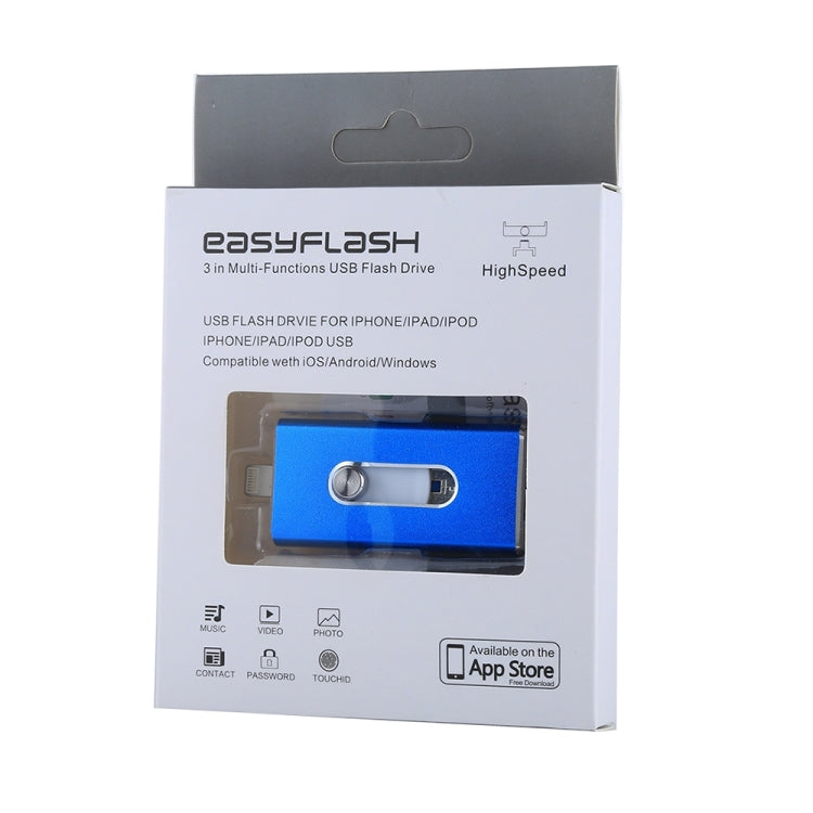 RQW-02 3 in 1 USB 2.0 & 8 Pin & Micro USB 64GB Flash Drive, RQW-02 Blue