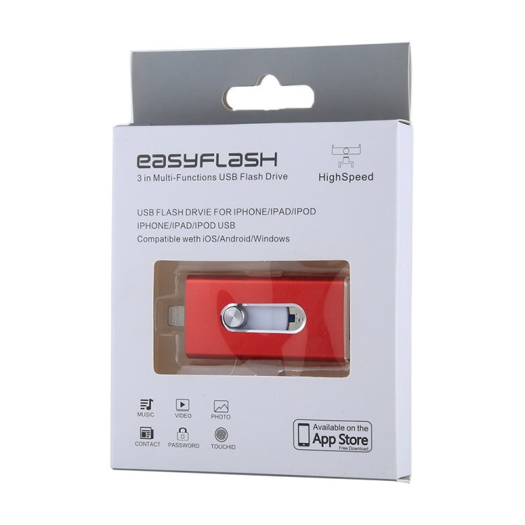RQW-02 3 in 1 USB 2.0 & 8 Pin & Micro USB 128GB Flash Drive, RQW-02 Red