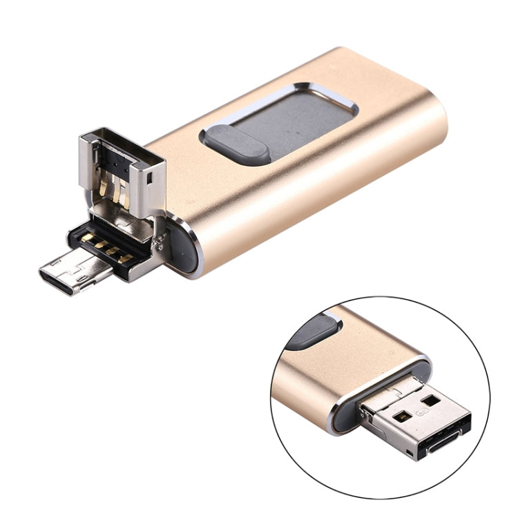 easyflash RQW-01B 3 in 1 USB 2.0 & 8 Pin & Micro USB 64GB Flash Drive, RQW-01B Gold