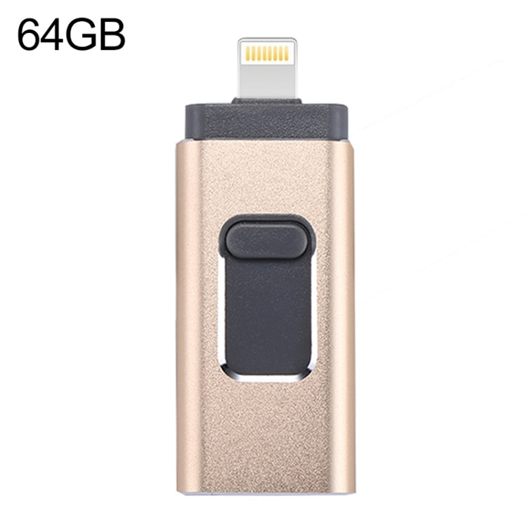 easyflash RQW-01B 3 in 1 USB 2.0 & 8 Pin & Micro USB 64GB Flash Drive, RQW-01B Gold