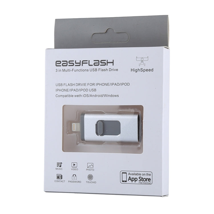 easyflash RQW-01B 3 in 1 USB 2.0 & 8 Pin & Micro USB 128GB Flash Drive, RQW-01B Silver