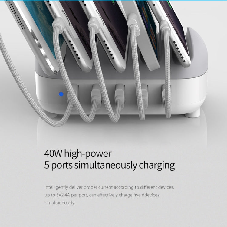 Station de charge intelligente ORICO DUK-5P 40 W 5 ports USB avec support pour téléphone et tablette