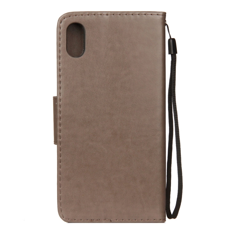 Étui en cuir à rabat horizontal avec motif papillon en relief pour iPhone XR, avec fente pour carte, support, portefeuille et cordon