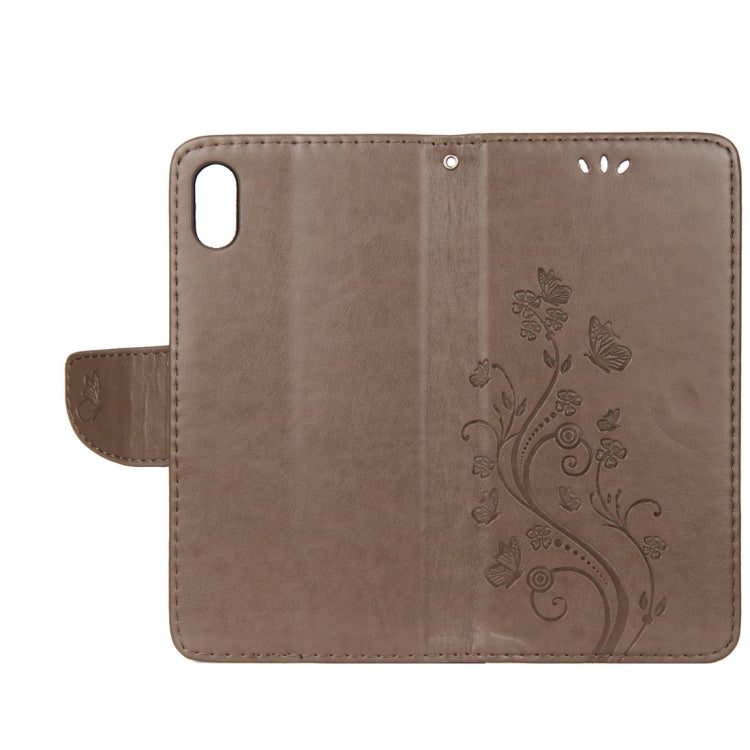 Étui en cuir à rabat horizontal avec motif papillon en relief pour iPhone XR, avec fente pour carte, support, portefeuille et cordon