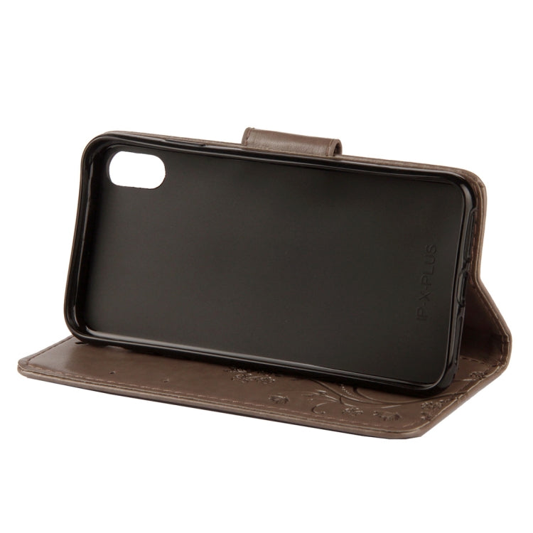 Étui en cuir à rabat horizontal avec motif papillon en relief pour iPhone XR, avec fente pour carte, support, portefeuille et cordon
