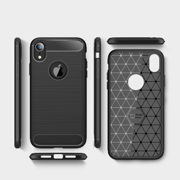 For iPhone XR Brushed Texture Carbon Fiber Shockproof TPU Protective Back Case, For iPhone XR