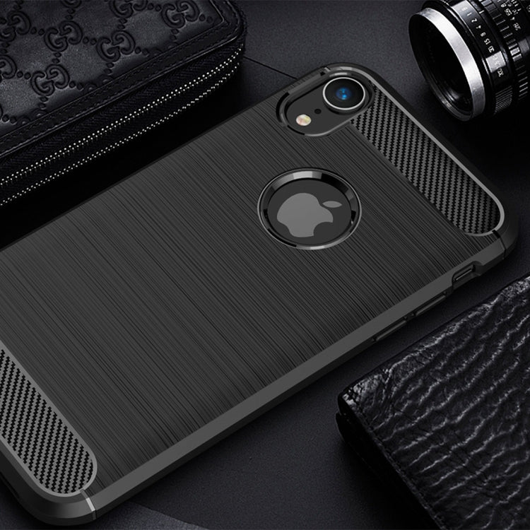 For iPhone XR Brushed Texture Carbon Fiber Shockproof TPU Protective Back Case, For iPhone XR