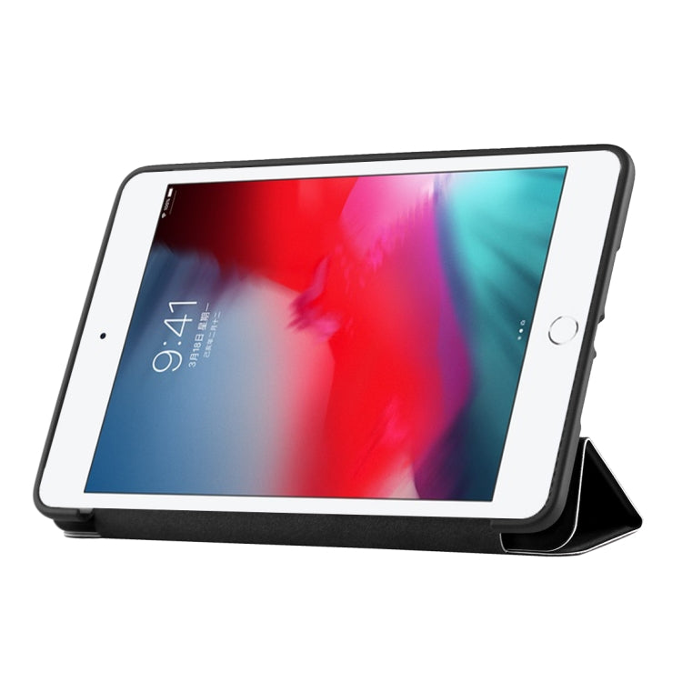 PU Plastic Bottom Case Foldable Deformation Left and Right Flip Leather Case with Three Fold Bracket & Smart Sleep for iPad mini 2019