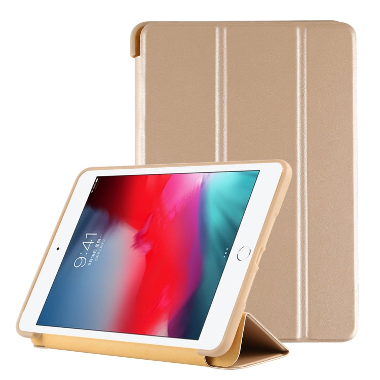 PU Plastic Bottom Case Foldable Deformation Left and Right Flip Leather Case with Three Fold Bracket & Smart Sleep for iPad mini 2019