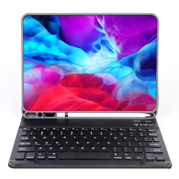 X-11B Skin Plain Texture Detachable Bluetooth Keyboard Tablet Case for iPad Pro 11 inch 2020 / 2018, with Pen Slot, Black Keyboard