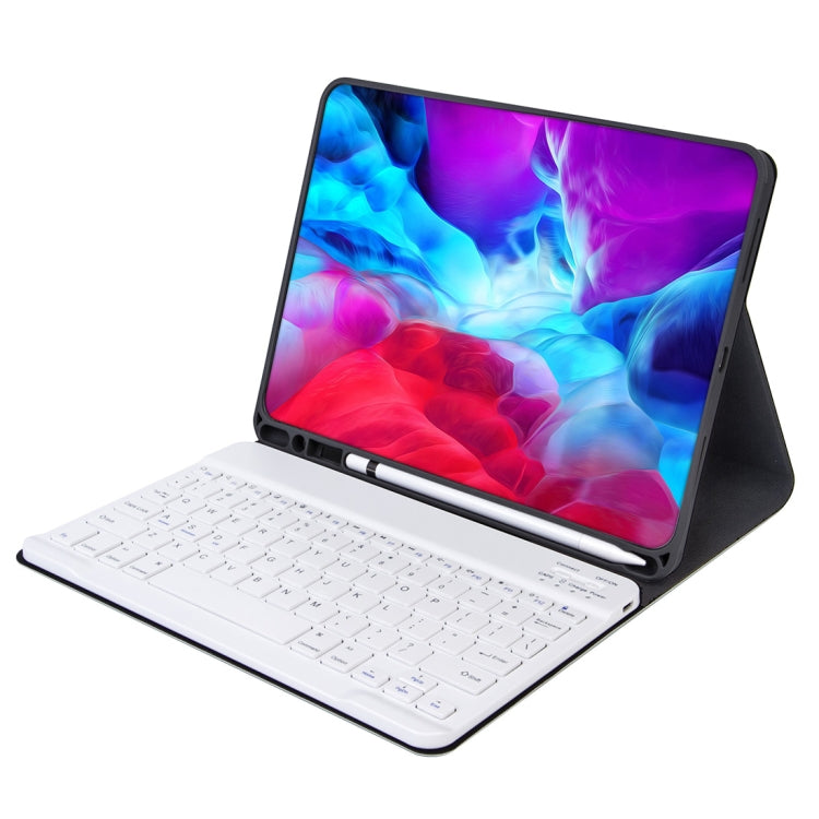 X-11B Skin Plain Texture Detachable Bluetooth Keyboard Tablet Case for iPad Pro 11 inch 2020 / 2018, with Pen Slot, White Keyboard