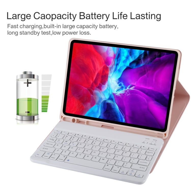 TG11B Detachable Bluetooth White Keyboard + Microfiber Leather Tablet Case for iPad Pro 11 inch (2020), with Pen Slot & Holder, White Keyboard