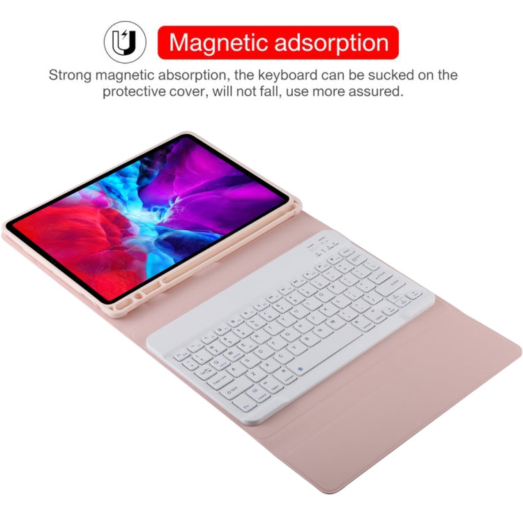 TG11B Detachable Bluetooth White Keyboard + Microfiber Leather Tablet Case for iPad Pro 11 inch (2020), with Pen Slot & Holder, White Keyboard