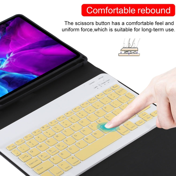 TG11B Detachable Bluetooth Yellow Keyboard + Microfiber Leather Tablet Case for iPad Pro 11 inch (2020), with Pen Slot & Holder, Yellow Keyboard