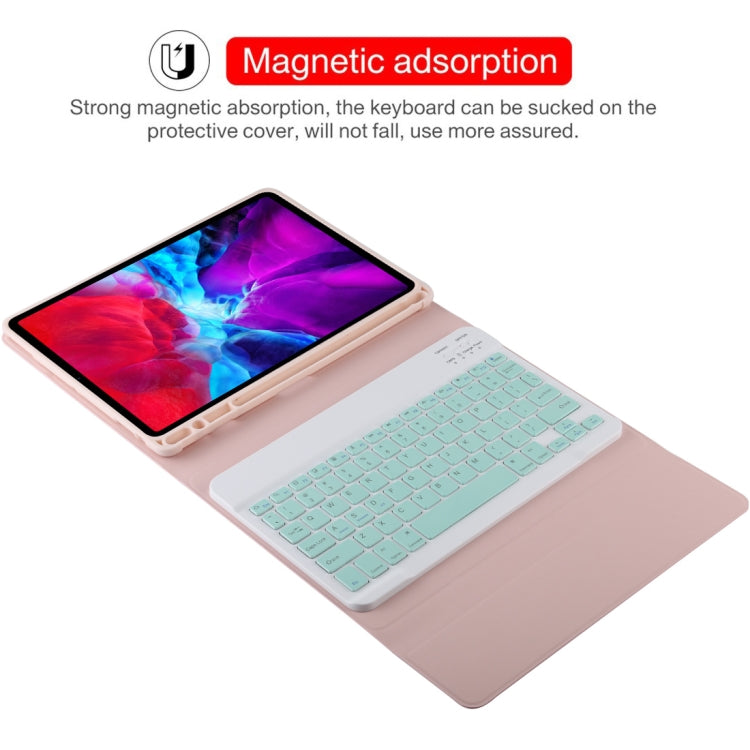 TG11B Detachable Bluetooth Green Keyboard + Microfiber Leather Tablet Case for iPad Pro 11 inch (2020), with Pen Slot & Holder, Green Keyboard