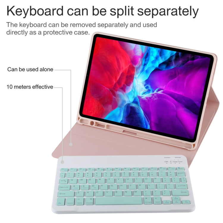 TG11B Detachable Bluetooth Green Keyboard + Microfiber Leather Tablet Case for iPad Pro 11 inch (2020), with Pen Slot & Holder, Green Keyboard