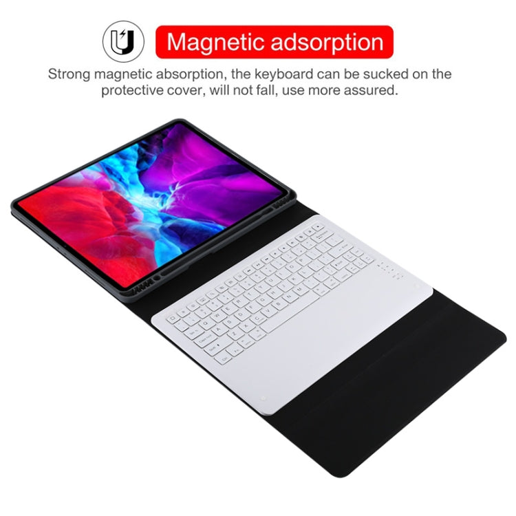 T129 Detachable Bluetooth White Keyboard Microfiber Leather Tablet Case for iPad Pro 12.9 inch (2020), with Holder, White Keyboard