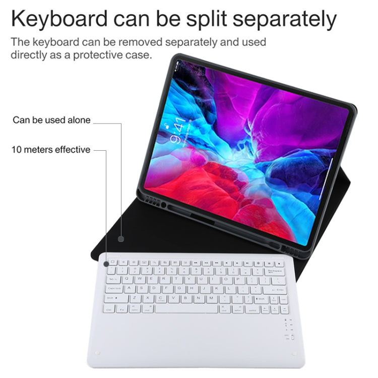 T129 Detachable Bluetooth White Keyboard Microfiber Leather Tablet Case for iPad Pro 12.9 inch (2020), with Holder, White Keyboard