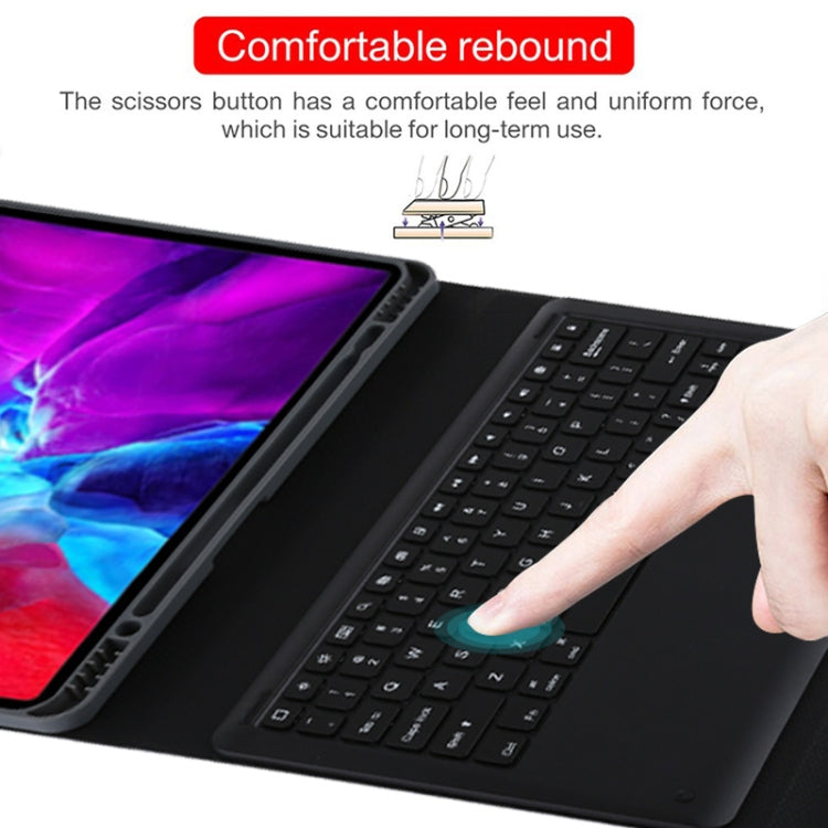 T129 Detachable Bluetooth Black Keyboard Microfiber Leather Tablet Case for iPad Pro 12.9 inch (2020), with Holder, Black Keyboard