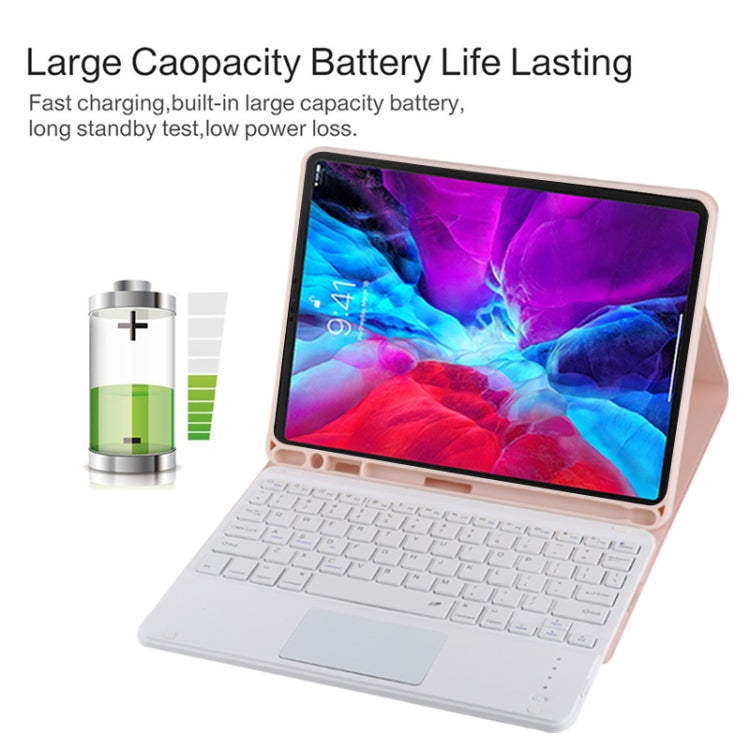TG11BC Detachable Bluetooth White Keyboard Microfiber Leather Tablet Case for iPad Pro 11 inch (2020), with Touchpad & Pen Slot & Holder, White Keyboard