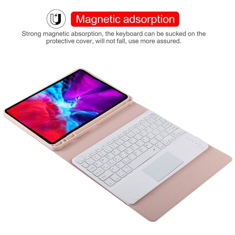 TG11BC Detachable Bluetooth White Keyboard Microfiber Leather Tablet Case for iPad Pro 11 inch (2020), with Touchpad & Pen Slot & Holder, White Keyboard