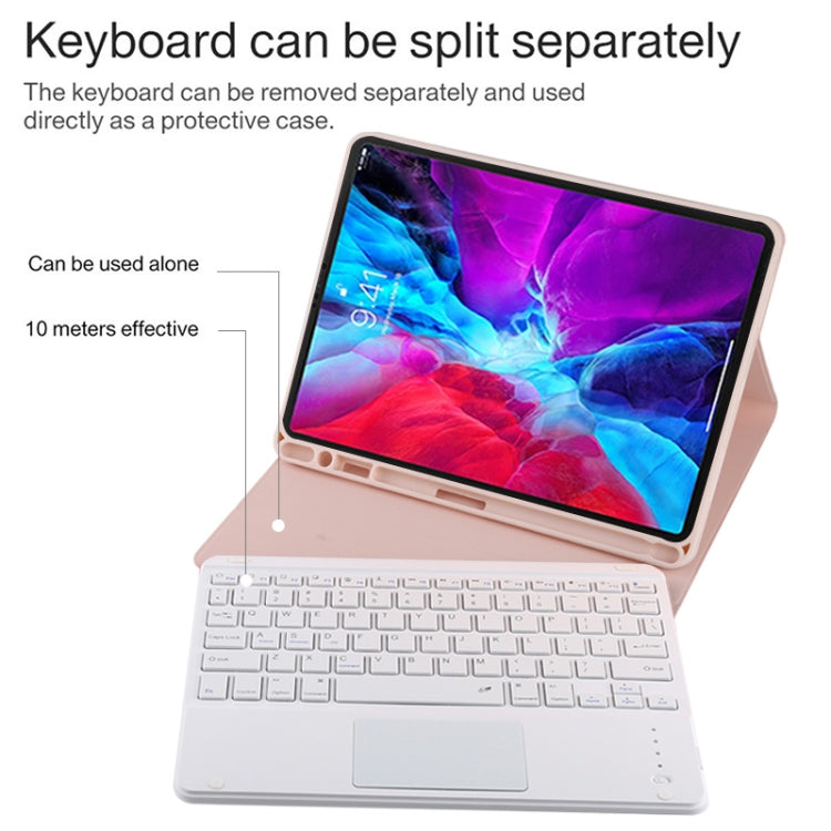 TG11BC Detachable Bluetooth White Keyboard Microfiber Leather Tablet Case for iPad Pro 11 inch (2020), with Touchpad & Pen Slot & Holder, White Keyboard