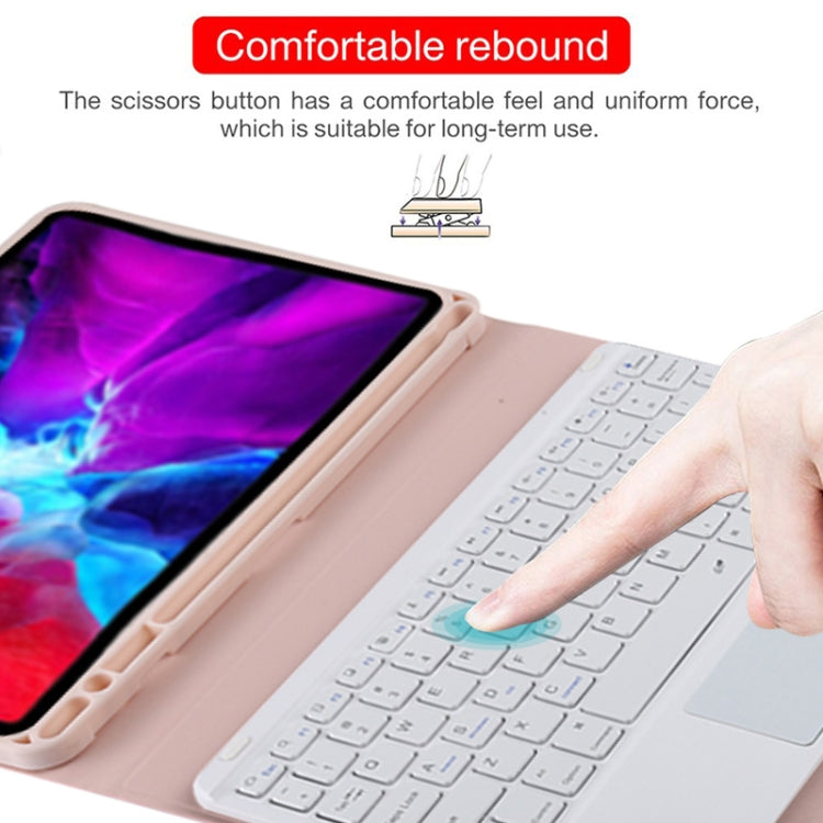 TG11BC Detachable Bluetooth White Keyboard Microfiber Leather Tablet Case for iPad Pro 11 inch (2020), with Touchpad & Pen Slot & Holder, White Keyboard