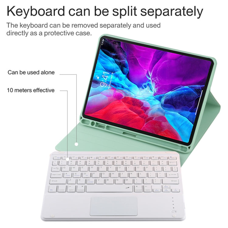TG11BC Detachable Bluetooth White Keyboard Microfiber Leather Tablet Case for iPad Pro 11 inch (2020), with Touchpad & Pen Slot & Holder, White Keyboard