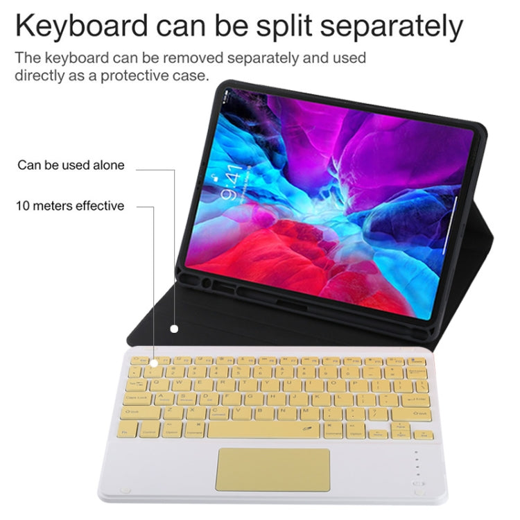 TG11BC Detachable Bluetooth Yellow Keyboard Microfiber Leather Tablet Case for iPad Pro 11 inch (2020), with Touchpad & Pen Slot & Holder, Yellow Keyboard