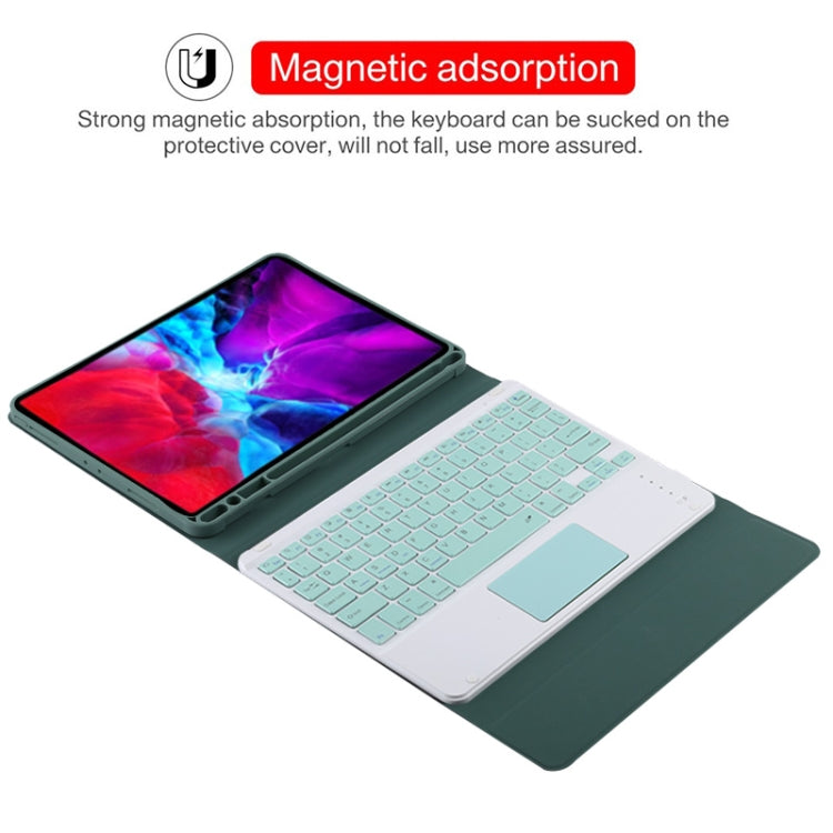 TG11BC Detachable Bluetooth Green Keyboard Microfiber Leather Tablet Case for iPad Pro 11 inch (2020), with Touchpad & Pen Slot & Holder, Green Keyboard