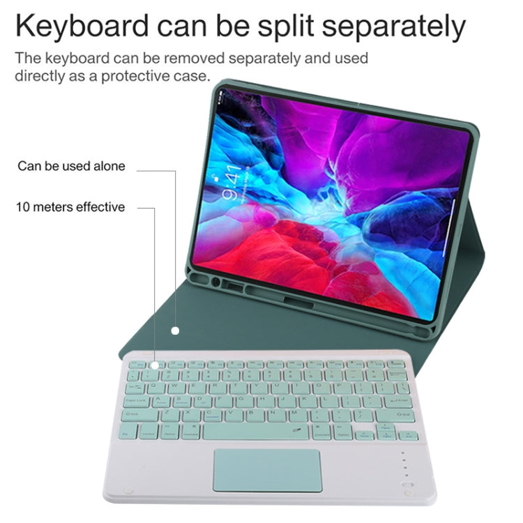 TG11BC Detachable Bluetooth Green Keyboard Microfiber Leather Tablet Case for iPad Pro 11 inch (2020), with Touchpad & Pen Slot & Holder, Green Keyboard