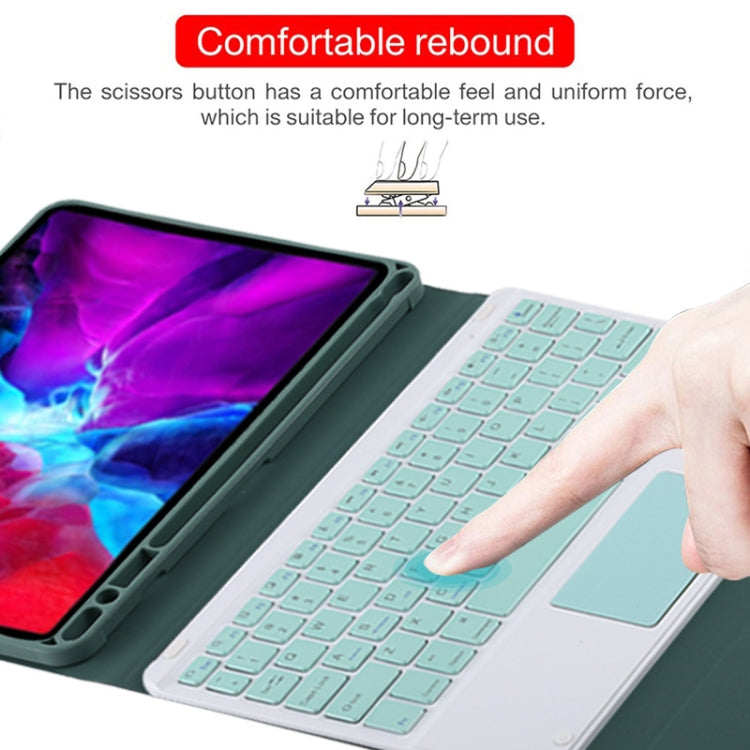 TG11BC Detachable Bluetooth Green Keyboard Microfiber Leather Tablet Case for iPad Pro 11 inch (2020), with Touchpad & Pen Slot & Holder, Green Keyboard