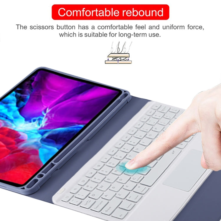 TG11BCS Detachable Bluetooth White Keyboard Microfiber Leather Tablet Case for iPad Pro 11 inch (2020), with Backlight & Touchpad & Pen Slot & Holder, White Keyboard