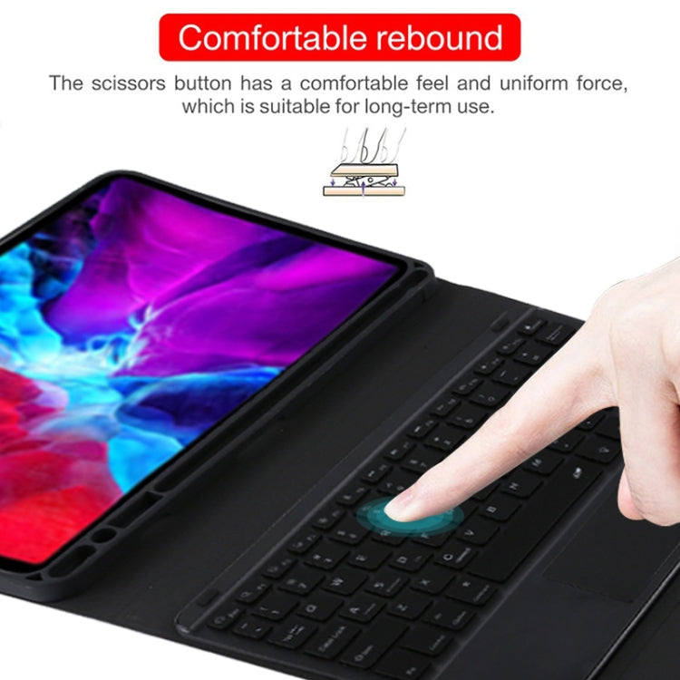 Étui en cuir microfibre avec clavier Bluetooth détachable TG11BCS pour iPad Pro 11 pouces (2020), avec rétroéclairage, pavé tactile, emplacement pour stylet et support, clavier noir