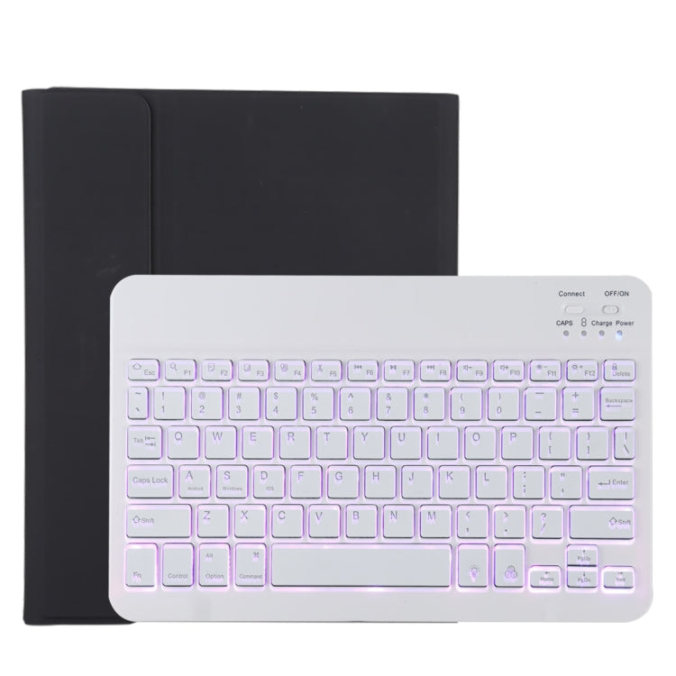 Étui en cuir microfibre avec clavier Bluetooth amovible TG11BS pour iPad Pro 11 pouces (2020), rétroéclairé, emplacement pour stylet et support, clavier blanc