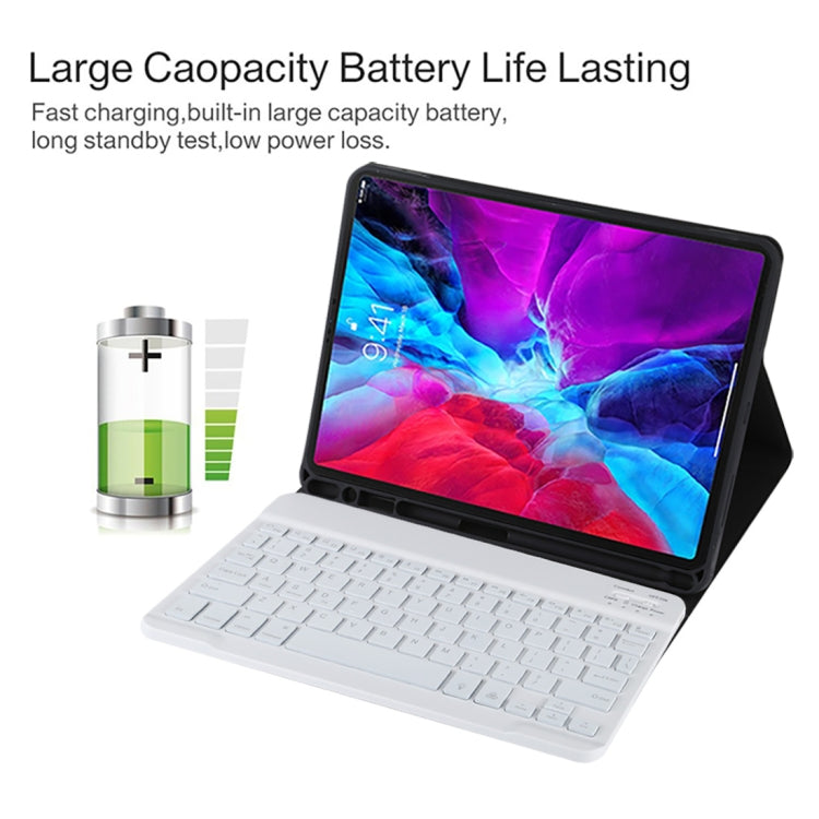 Étui en cuir microfibre avec clavier Bluetooth amovible TG11BS pour iPad Pro 11 pouces (2020), rétroéclairé, emplacement pour stylet et support, clavier blanc