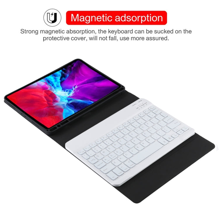 Étui en cuir microfibre avec clavier Bluetooth amovible TG11BS pour iPad Pro 11 pouces (2020), rétroéclairé, emplacement pour stylet et support, clavier blanc