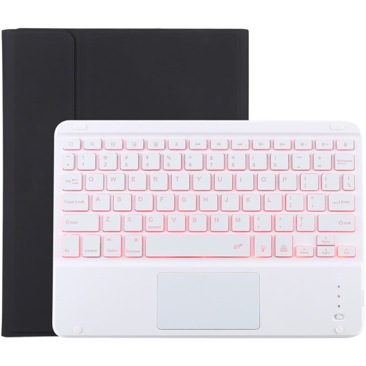 Clavier Bluetooth détachable blanc TG-102BCS + étui en cuir microfibre pour iPad 10,2 pouces / iPad Air (2019), avec pavé tactile, rétroéclairage, emplacement pour stylet et support, clavier blanc