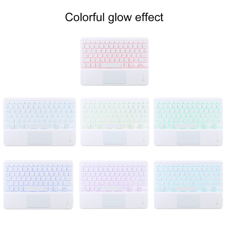 Clavier Bluetooth détachable blanc TG-102BCS + étui en cuir microfibre pour iPad 10,2 pouces / iPad Air (2019), avec pavé tactile, rétroéclairage, emplacement pour stylet et support, clavier blanc