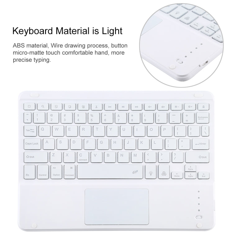 Clavier Bluetooth détachable blanc TG-102BCS + étui en cuir microfibre pour iPad 10,2 pouces / iPad Air (2019), avec pavé tactile, rétroéclairage, emplacement pour stylet et support, clavier blanc
