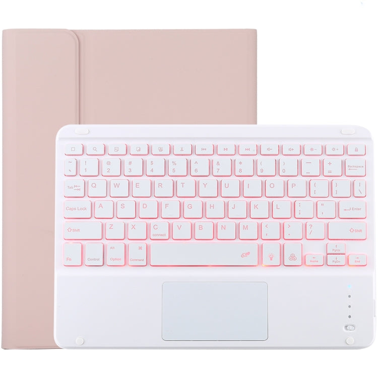 Clavier Bluetooth détachable blanc TG-102BCS + étui en cuir microfibre pour iPad 10,2 pouces / iPad Air (2019), avec pavé tactile, rétroéclairage, emplacement pour stylet et support, clavier blanc