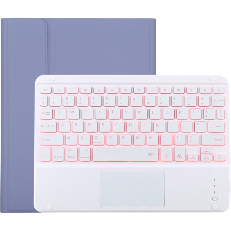 Clavier Bluetooth détachable blanc TG-102BCS + étui en cuir microfibre pour iPad 10,2 pouces / iPad Air (2019), avec pavé tactile, rétroéclairage, emplacement pour stylet et support, clavier blanc
