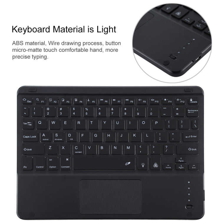 Clavier Bluetooth noir détachable TG-102BCS + étui en cuir microfibre pour iPad 10,2 pouces / iPad Air (2019), avec pavé tactile, rétroéclairage, emplacement pour stylet et support, clavier noir
