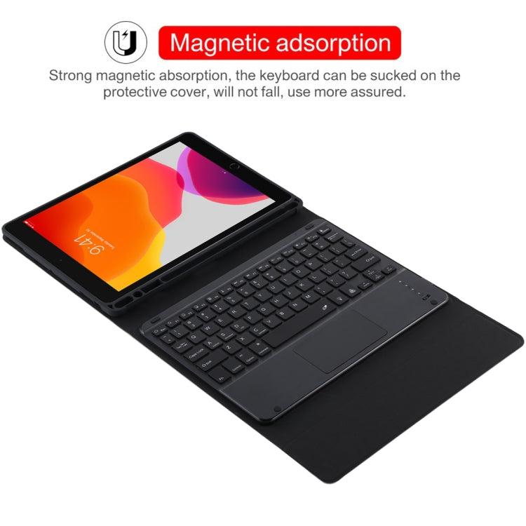 Clavier Bluetooth noir détachable TG-102BCS + étui en cuir microfibre pour iPad 10,2 pouces / iPad Air (2019), avec pavé tactile, rétroéclairage, emplacement pour stylet et support, clavier noir