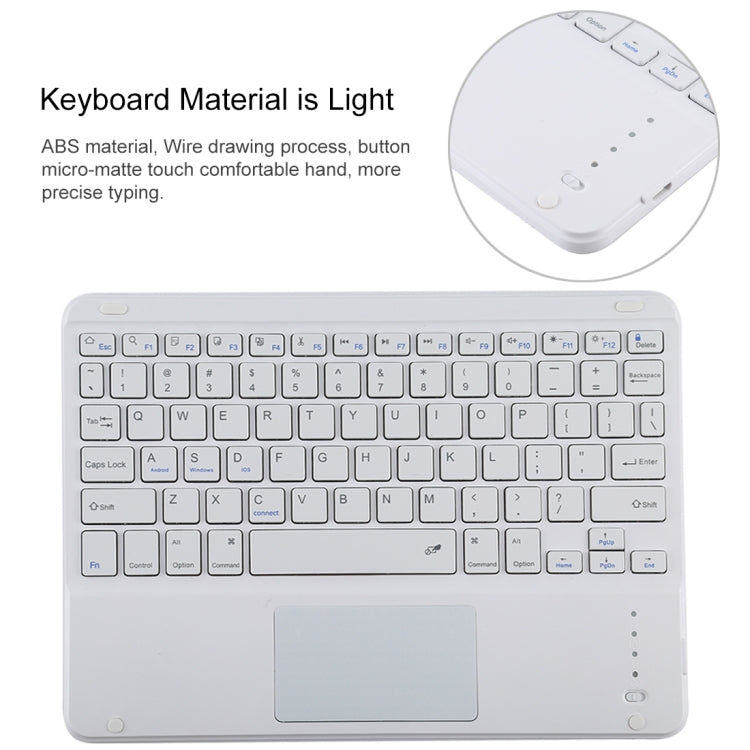 TG-102BC Detachable Bluetooth White Keyboard + Microfiber Leather Tablet Case for iPad 10.2 inch / iPad Air (2019), with Touch Pad & Pen Slot & Holder, White Keyboard