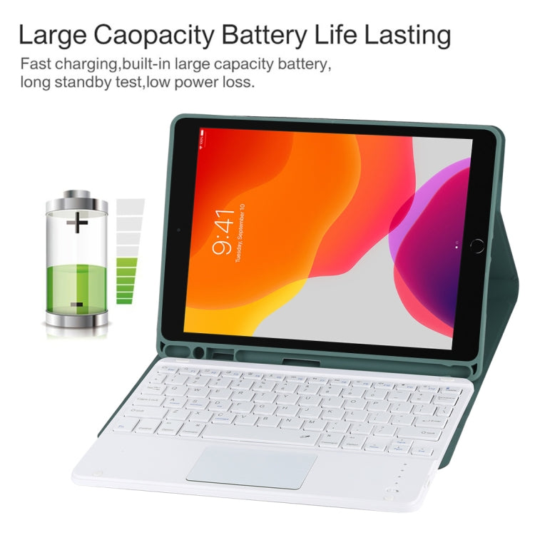 TG-102BC Detachable Bluetooth White Keyboard + Microfiber Leather Tablet Case for iPad 10.2 inch / iPad Air (2019), with Touch Pad & Pen Slot & Holder, White Keyboard