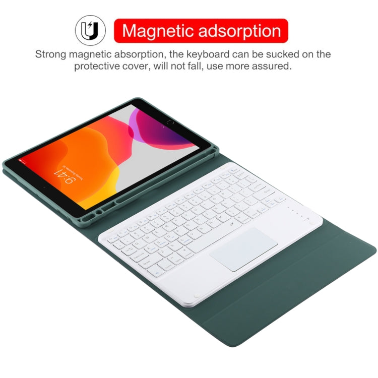 TG-102BC Detachable Bluetooth White Keyboard + Microfiber Leather Tablet Case for iPad 10.2 inch / iPad Air (2019), with Touch Pad & Pen Slot & Holder, White Keyboard