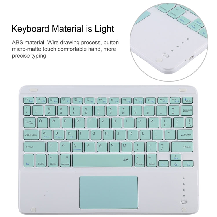 Clavier Bluetooth vert détachable TG-102BC + étui en cuir microfibre pour iPad 10,2 pouces / iPad Air (2019), avec pavé tactile, emplacement pour stylet et support, clavier vert